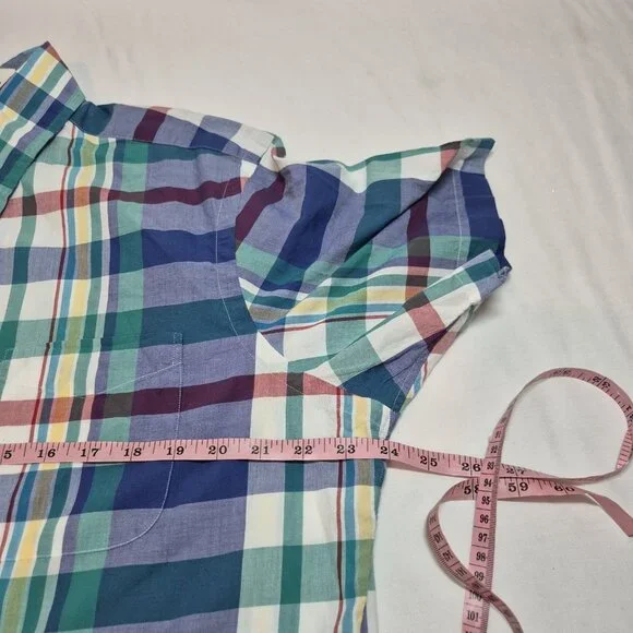 Cremieux Shirt Men's Size L Indian Madras Plaid  Short Sleeve Cotton Green (02) - Picture 7 of 11